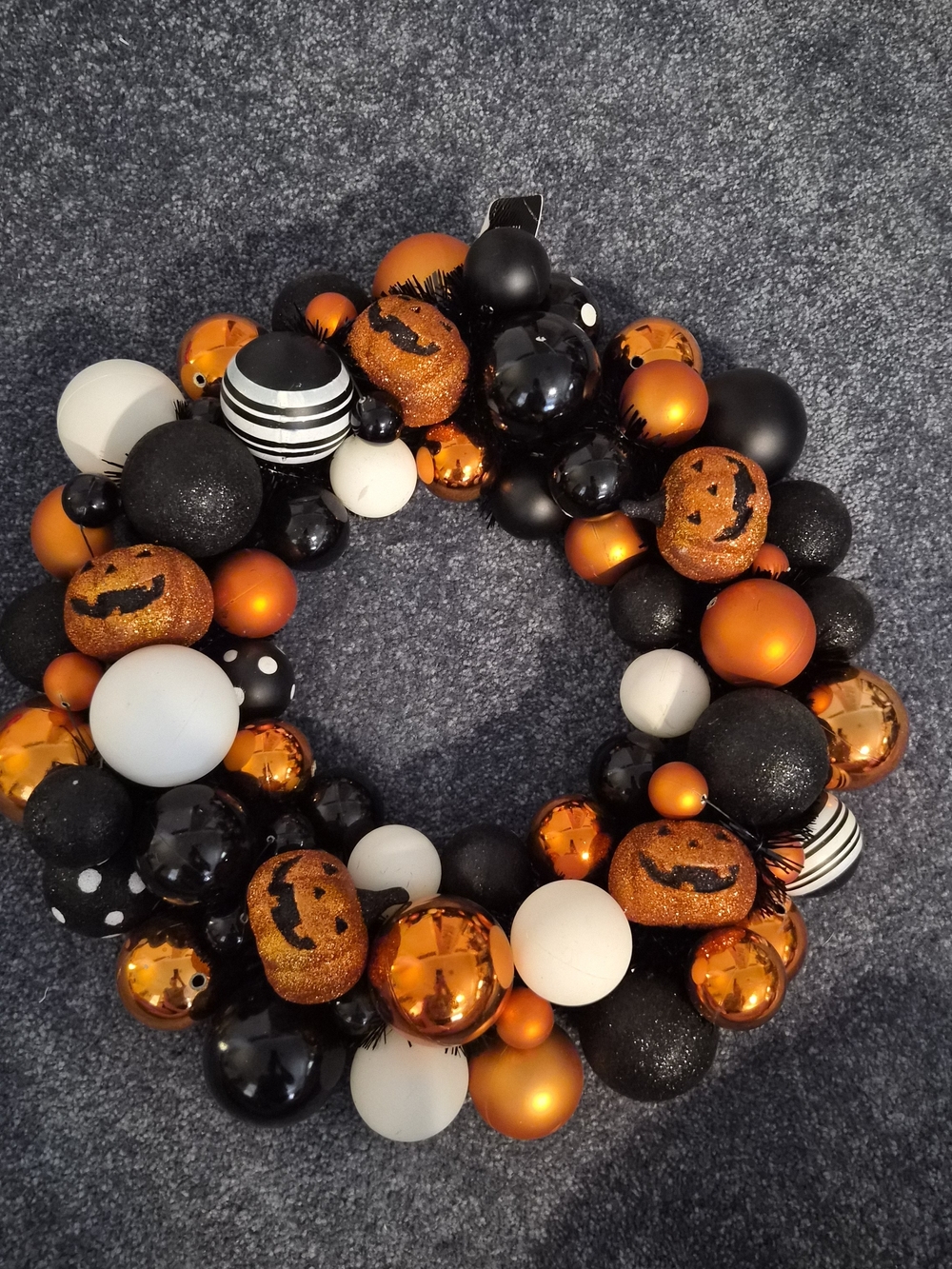 Halloween Pumpkin Orb Wreath - Orange, Black & White